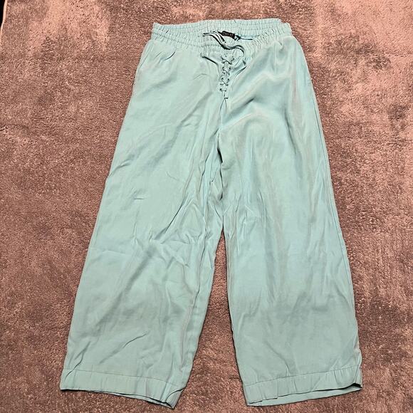 Eloquii Pants Womens 14 Pull on Tie Waist Wide Leg Baggy  Plus Green Blue - Picture 1 of 11
